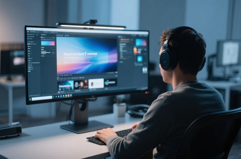 用户在桌面电脑上享受天美3的沉浸式娱乐体验